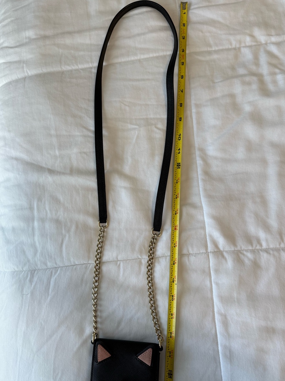 Kate Spade Black Cat Leather Crossbody Phone Bag with Chain-and-Leather Strap - Picture 11 of 12